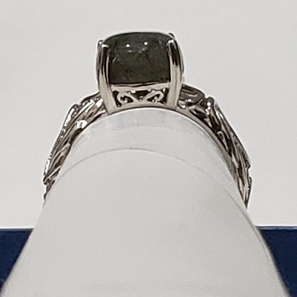 Labradorite solitaire ring in Platinum over Brass 6.70 cts size 8 - Picture 5 of 5